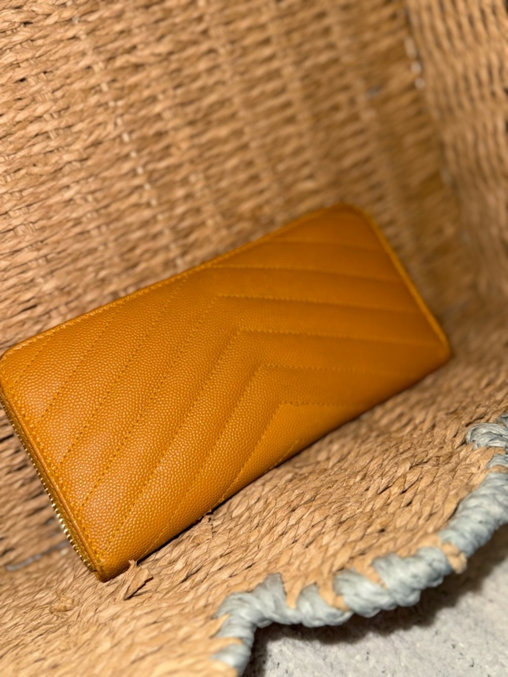 Saint Laurent Mustard Quilted Zip-Around Wallet with YSL Emblem - Picture 2 of 4